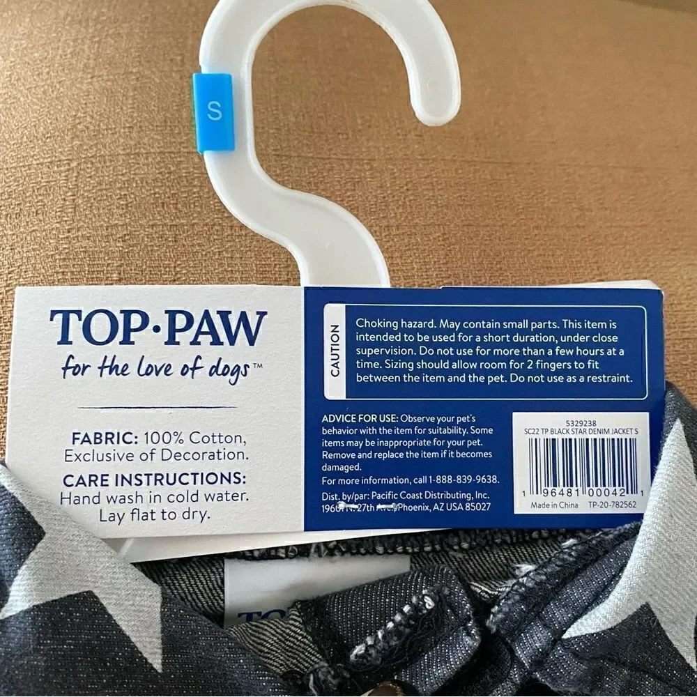 Top Paw Black Denim/Jean Jacket w/Stars for Dogs. Size Small. NWT!
